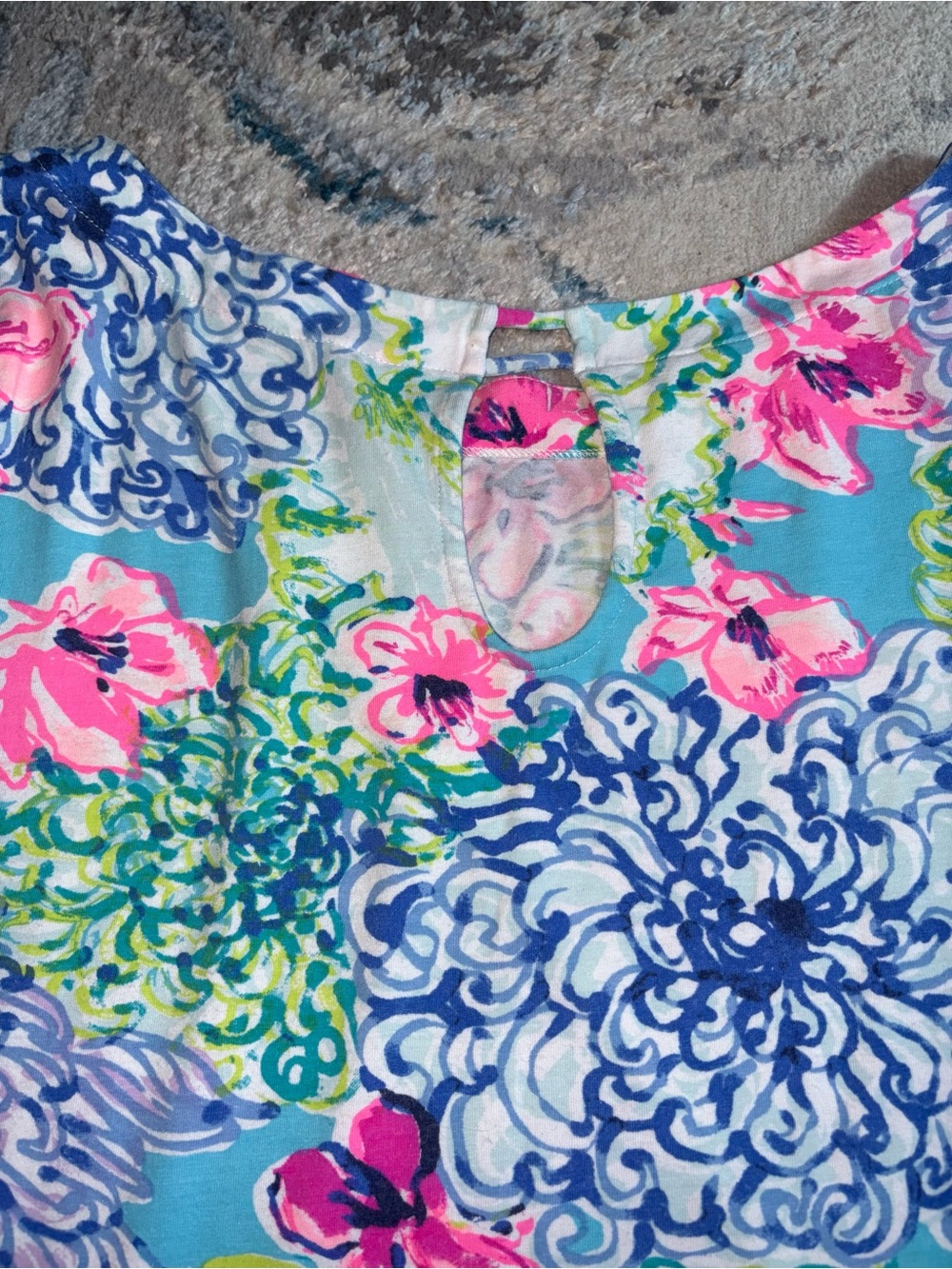 Lilly Pulitzer Aqua Floral Bell-Sleeve Top with Pink Accents Special Delivery - Picture 6 of 6